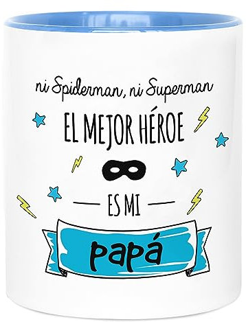 LA MENTE ES MARAVILLOSA - Taza de Cerámica con Frase |Ni Spiderman, ni Superman el Mejor Héroe Es mi Papá| 330 ml Regalo Original para Papá, Taza de Café y Té