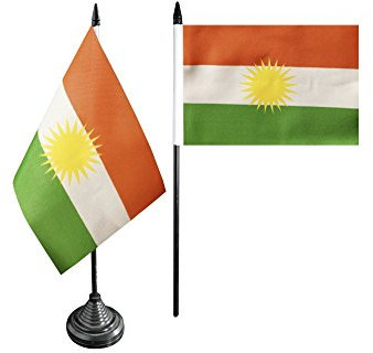 Flaggenfritze Tischflagge Kurdistan 10 x 15 cm, kurdische Flagge, reißfestes Polyester, farbintensiver Siebdruck, kleine Fahne mit Kunststoff-Sockel