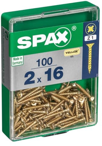 SPAX TIRA1669 Boîte de 100 pièces Vis Bois Cab Plat YELLOX 2,0 x 16 mm Multicolore