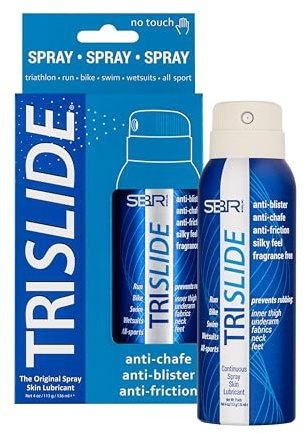 TRISLIDE - Antiskavsspray för Lår för Triathlon, Anti-Chafing, Anti-Friktion, Skydd för Hud och Kropp, Förebygger Skav på Låren, Blåsor och Irritationer, Långvarig Komfort och Skydd - 136 ml