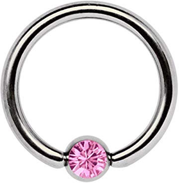 Ohrpiercing Titan Piercing Ring 1,2 x 8 mm mit Zirkonia Kugel in rosa