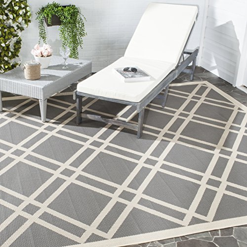 SAFAVIEH Washable Rug Outdoor Courtyard Collection - 2'7 x 5', Anthracite & Beige, Non-Shedding & Easy Cleaning, Ideal for Patio, Backyard, Mudroom (CY6923-246)