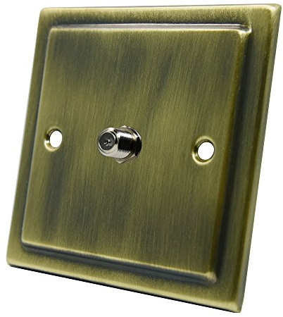 Victorian Antique Brass 1 Gang Sky Socket - Single F Type Socket for Satellite Outlets