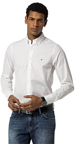 Tommy Hilfiger Stretch Poplin SF2 Chemise Casual, Blanc (Classic White 100), Medium (Taille Fabricant: MD) Homme