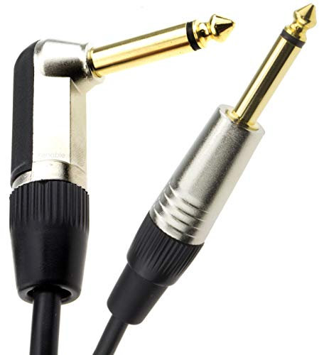 kenable Gold Right Angle MONO Jack 6.35mm Guitar/Amp LOW NOISE Cable Lead 3m
