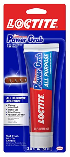 Loctite Power Grab Express All Purpose Construction Adhesive, White, 3 fl oz Squeeze Tube, 1 Pack - Versatile Construction Glue for Cement, Tile, Wall & More