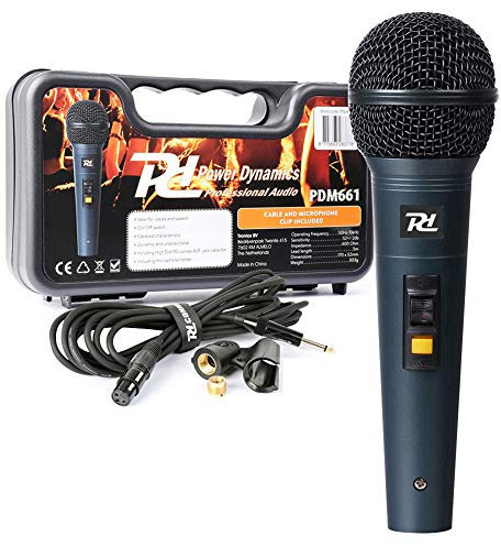 Power Dynamics PDM661 Dynamic Vocal Microphone with Case - Wired Handheld Mic with On/Off Lock Switch, Cardioid Pattern, and 5m XLR to Jack Cable, Dynamic Microphone, Wired Microphone