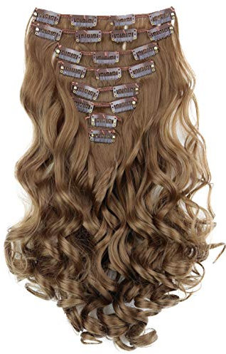 CAISHA XXL 35cm 8 Teile Set CLIP IN EXTENSIONS Haarverlängerung Haarteil Voluminös Gewellt Hellbraun CES105-1