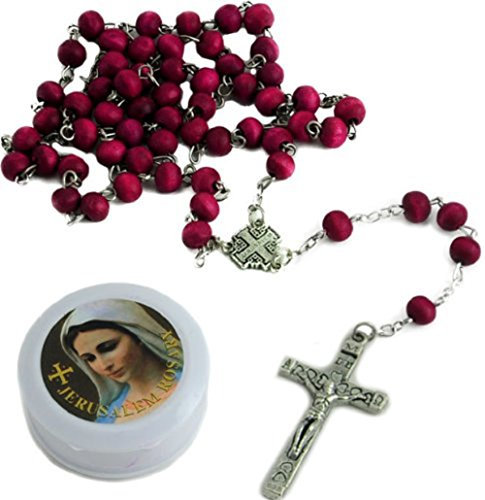 Red Rose Scented Rosary Beads Catholic Necklace Christian Pendant prayer Blessed Wood Long Israel by Bethlehem Gifts TM