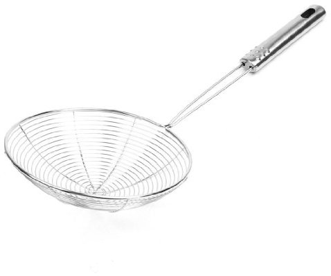 sourcing map Utensilios de cocina de alambre de 5,7 pulgadas de diámetro, colador de malla de cucharón de acero inoxidable, colador perforado para espumadera, cuchara de 14 pulgadas de largo
