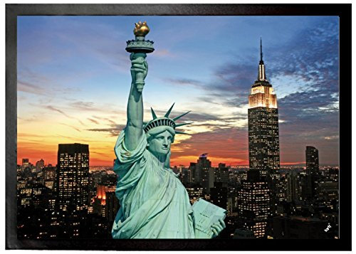 1art1 New York Freiheitsstatue Und Skyline Bei Sonnenuntergang Fußmatte Dekomatte Innenbereich | Design Türmatte 70x50 cm