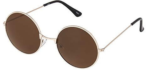 Ultra Gold with Brown Lenses UV400 Round Sunglasses for Men & Women - Unisex Retro Large Round Glasses with Spring Comfort Fit Hinges - UVA UVB Protection Circle Sunglasses - Metal Framed