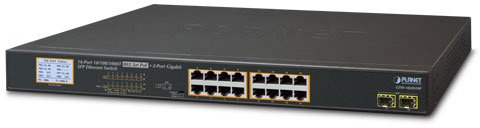 Planet 16-Port 10/100/1000T 802.3at PoE Switch + 2 Port Gigabit SFP and LCD Monitor for PoE 300 Watts