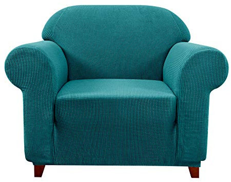 subrtex kariert Sofabezug Sofahusse Sesselbezug Stretchhusse Sofaüberwurf Couchhusse Spannbezug(1 Sitzer,Petrol Blau)