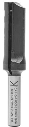 ENT 20043 Wendeplatten - Nutfräser HW, Schaft (S) 8 mm, Durchmesser (D) 14 mm, NL 30 mm, Z1, GL 74 mm