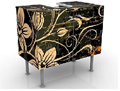 Apalis Waschbeckenunterschrank - Zarte Ranken - Blumen Badschrank Schwarz, Größe: 55cm x 60cm