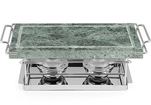 Home Pietra Ollare Rettangolare con Base, 37x19 cm, Acciaio/Verde