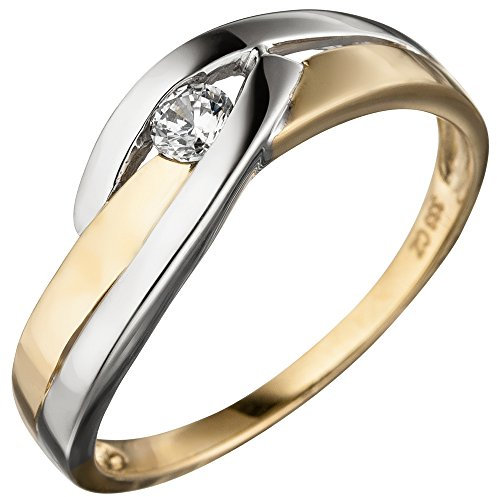 Ring Damenring mit Zirkonia weiß 333 Gold Gelbgold teilrhodiniert bicolor, Ringgröße:Innenumfang 50mm ~ Ø15.9mm
