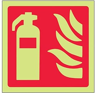 vsafety 13012 AF-G Logo estintore segno attrezzature, Glow in Dark, 1 mm, in plastica, quadrato, 100 mm x 100 mm, colore: rosso