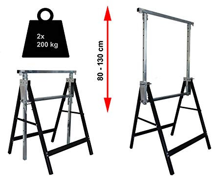 2 x Arbeitsbock 7-fach höhenverstellbar 80-130 cm bis 400 kg Stahl verzinkt lackiert schwarz grau Klappbock Gerüstbock Unterstellbock