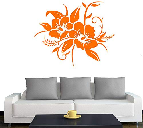 A690 Wandtattoo Hibiskusblüte 40cm x 33cm orange (erhältlich in 40 Farben und 4 Größen)
