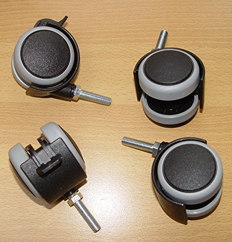 4 Stück Möbelrolle 50mm Hartbodenrolle Gummi Gewinde M8x30 Lenkrollen Feststellbar