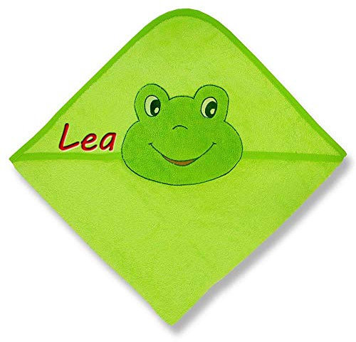SL-Store GbR Kapuzenhandtuch mit Namen Bestickt 80x80 cm Handtuch Baby Geschenk zur Geburt Badehandtuch, Wörner Stick:Frosch grün 41391