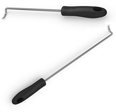 Cave Tools Food Flipper and Meat Hook for Grilling, Flipping, and Turning Vegetables and Meats BBQ Grill and Smoker Accessories, Right-Handed, Large (17 Inch) + Small (12 Inch) Black