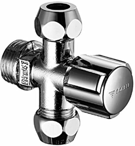 SCHELL 049910699 Eckregulierventil COMFORT , Eckventil / Ventil 1/2''x3/8'', verchromt , kurze Bauform, mit 2 Abgängen für Kupferrohre , 10 mm, Rosette , 54, 2 Quetschverschraubungen