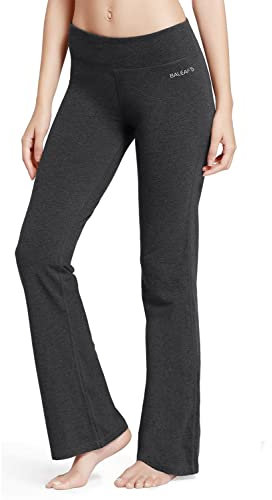 baleaf Damen Flare Yogahose Leggings warm Fitness Hose Jogginghose Baumwolle Bauchkontrolle Schlaghose Arbeit Sporthose mit Taschen Grau S