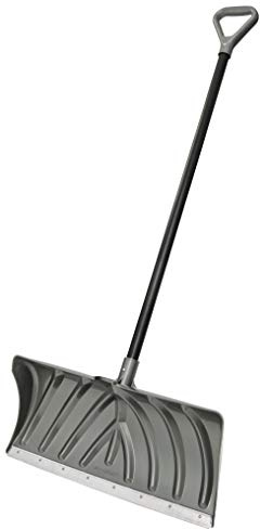 Suncast 24-Inch Snow Shovel and Pusher Combo with Durable Galvanized Steel Wear Strip and Ergonomic D-Grip Handle, Ideal for Driveways, Walkways, and Sidewalks, Gray