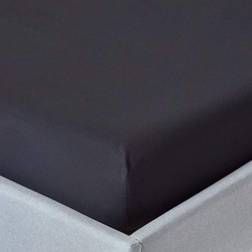 HOMESCAPES Extra hohes Spannbettlaken schwarz 90x190 cm, Perkal-Bettlaken ägyptische Baumwolle, Betttuch mit Gummizug Fadendichte 200