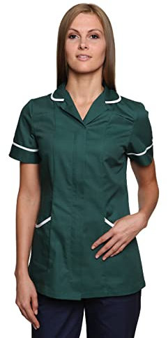 Mirabella Health & Beauty Tunique de santé Nightingale pour Femme Vert Bouteille avec liseré Blanc FR 60 UK 30