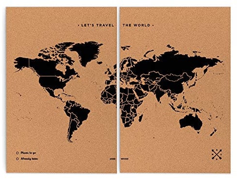 Miss Wood Map XXL – Karte der Welt-Kork 0.4x90.0x120.0 cm Schwarz
