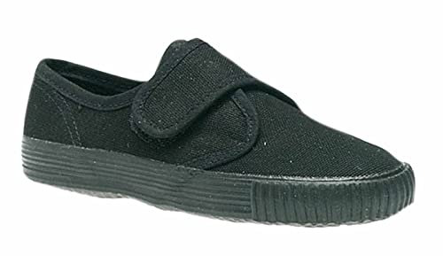 Dek Junior Touch Fastening Classic School Plimsolls All Black - Black Canvas, Junior Kids UK 4 / EU 36