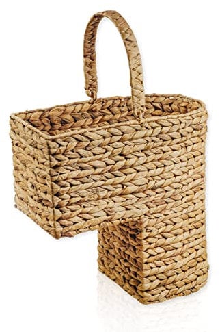 Lycce Treppenkorb Stufenkorb Aufbewahrungskorb mit Griff Wasserhyazinthe natur 20 l - Korb für Treppe (40 x 21 x 41 cm)