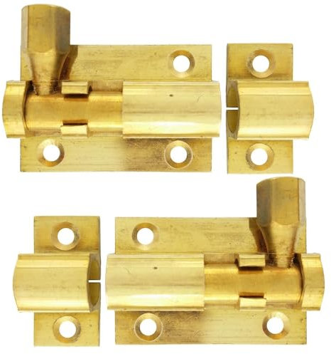 Merriway BH01398 (2 Pcs) Surface Door Bolt, Polished Solid Brass 38mm (1.1/2 inch) - Pack of 2 Pieces