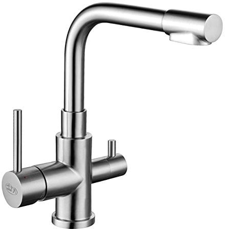 3-Wege-Wasserhahn TORINO INOX, Edelstahl Massiv , Küchenarmatur , Spültischarmatur , Mischbatterie , Dreiwege Wasserhahn , Für Osmoseanlagen Trinkwasseranlagen