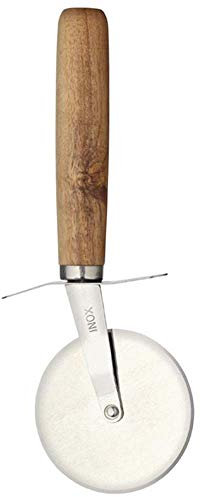 KitchenCraft World of Flavours Pizza Cutter Wheel with Hand Carved Wooden Handle, Stainless Steel, 19.5cm (7.5'')