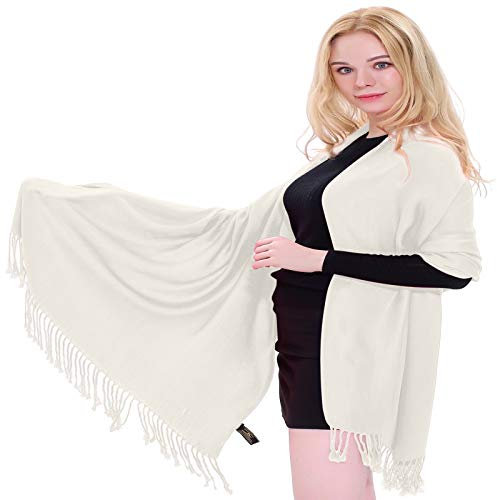 CJ Apparel Damen Hand Made Nepalese Tassels Shawl Pashmina-Schal, cremefarben, Einheitsgröße