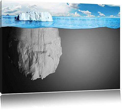 Pixxprint riesiger Eisberg im Wasser Illusion B&W, Größe: 100x70cm, Leinwandbild, fertig gespannt, Wandbild, Dekoration, Kunstdruck, kein Poster