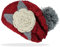 dy_mode Damen Strick Mütze mit gestrickte Blumen Applikation und Bommel Strickmütze Wintermütze - A077 (A077-Kirschrot)