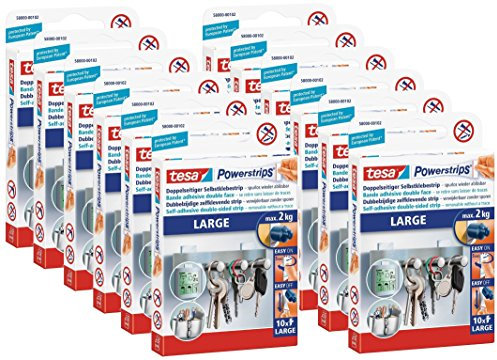 12er Pack tesa Powerstrips Strips LARGE für max. 2kg, 12 Packungen mit je 10 Strips