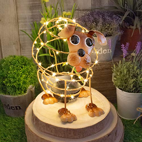 GardenKraft 14940 Solar Powered Light Up Dog Garden Feature / 62 Micro LED’s / 4D Moving Effect/Unique Metal Garden Ornament/Auto-On Feature/Weatherproof Material/Brown Colour