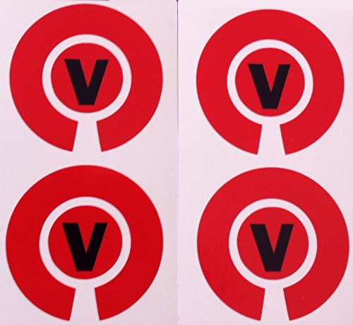 Crown Green Lawn Indoor Bowls Adhesive Lettered Coloured Marker Labels Set of 4 (Red, V)