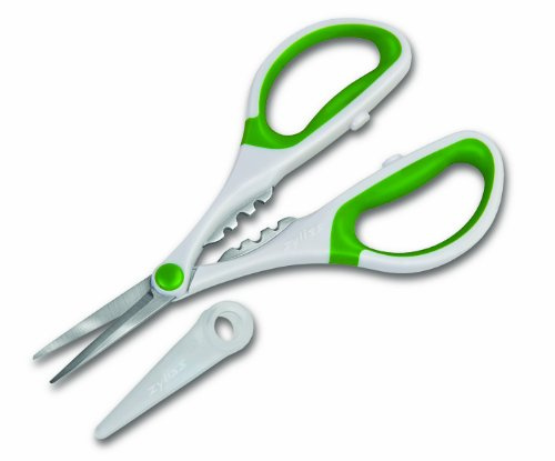 Zyliss Robuste Kräuterschere für Zuhause und Küche, mit innovativem Stielabisolierer, vielseitige Küchenschere zum Trimmen von Unkraut, Blütenknospen und mehr, Weiß/Grün, 21,6 x 10,7 x 1 cm