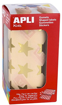 APLI Kids Sticker selbstklebend große Sterne Gold auf Rolle mit 1416 Stück
