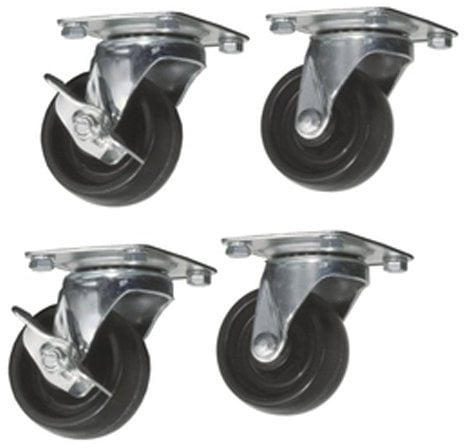 Kabalo Set of 4 x Swivel Heavy Duty BLACK RUBBER 50mm (2 inch) Castor/Caster Wheels (2 x standard, 2 x brake), Load capacity 40kg per wheel