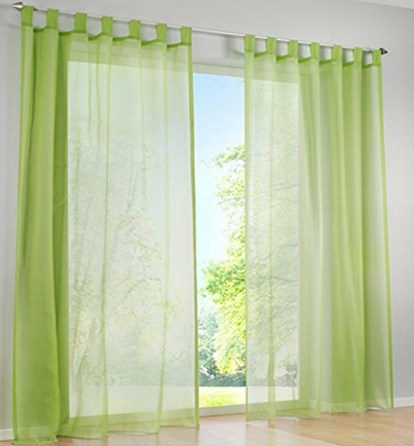 SIMPVALE 2 Stücks Voile Vorhänge zu Gürtelschlaufe transparent Vorhänge Fenster Balkon aus Tüll Breite 140cm, Polyester, Grün, Höhe 225cm