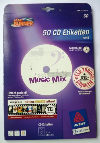 Avery Zweckform, L7676A-25, 25 Blatt, Spezial CD/DVD-Etiketten